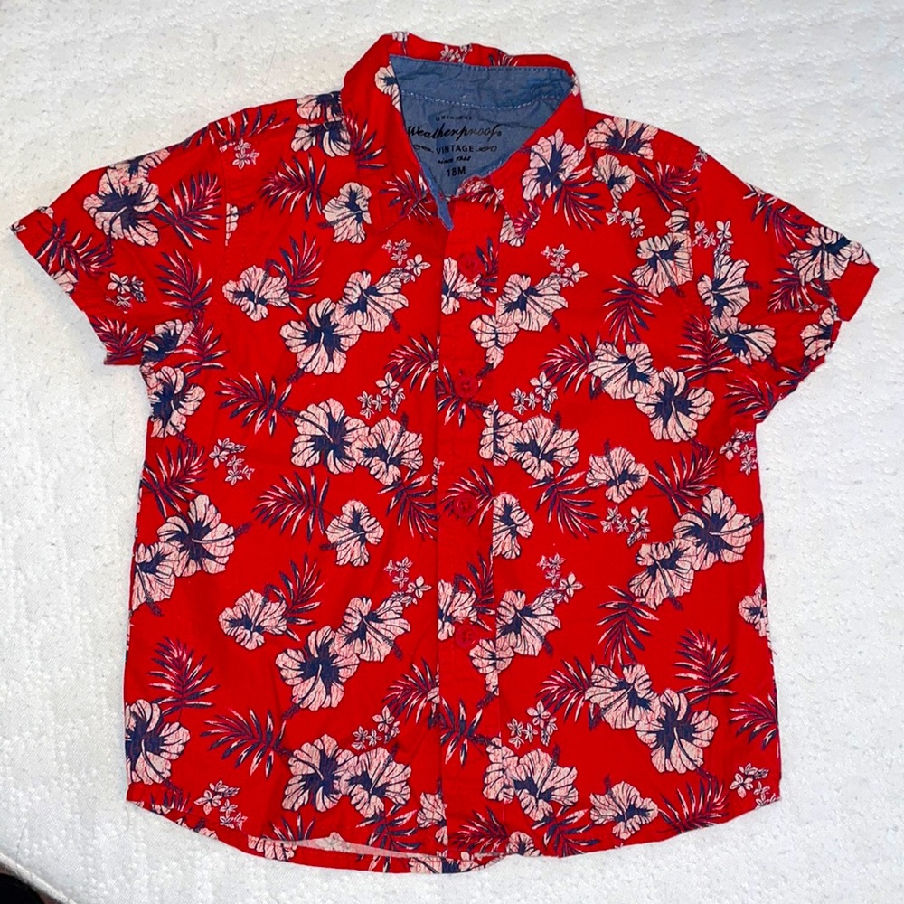 Brand New Weatherproof Vintage 18 Month Red Hawaiian Button Down Short Sleeve